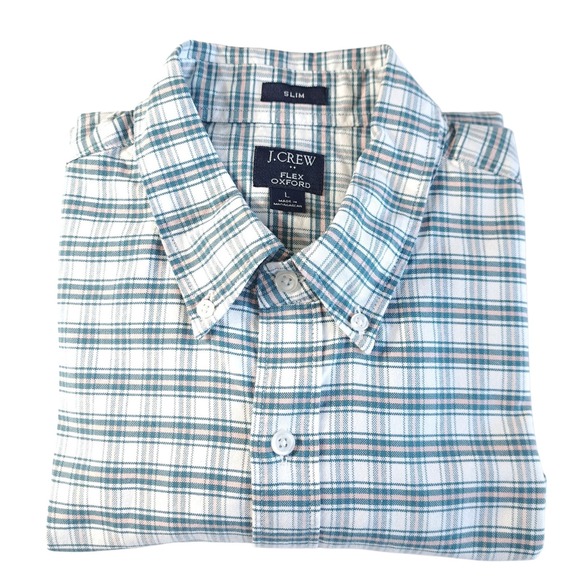 J.Crew Factory Men's Collared Button-Down Shirt‎ L Slim Green Plaid Long Sleeves - Picture 10 of 10